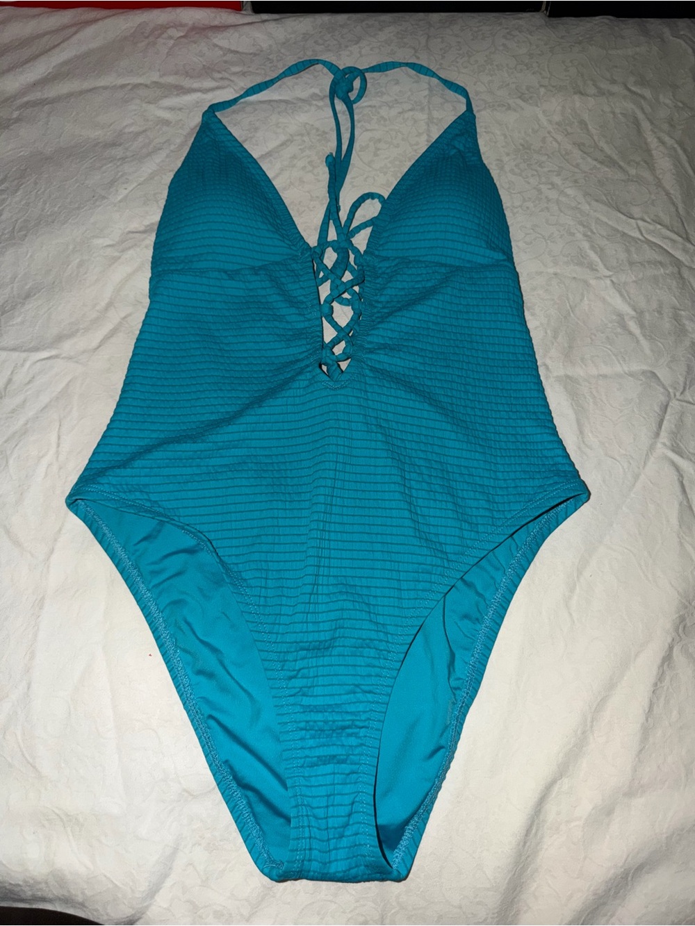Lucky Brand Teal Lace-Up One-Piece Swimsuit
